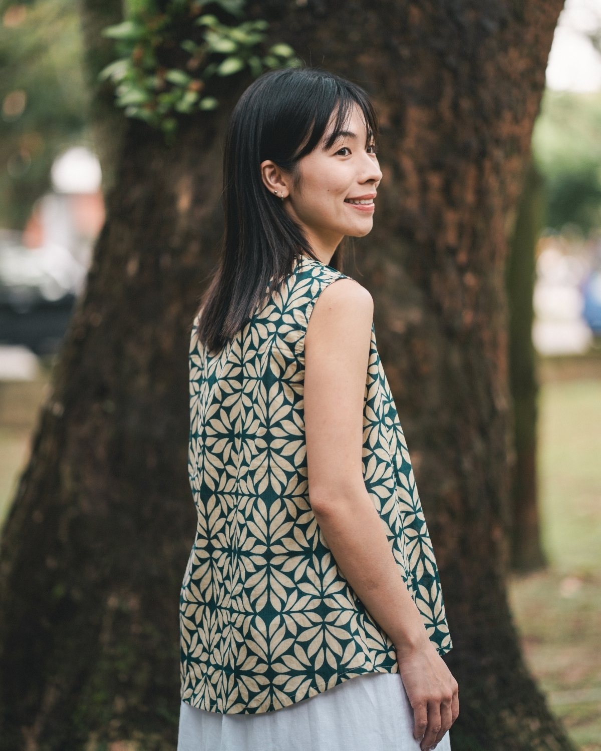 印度蓋染工藝親膚純棉 背心 - 月桂綠