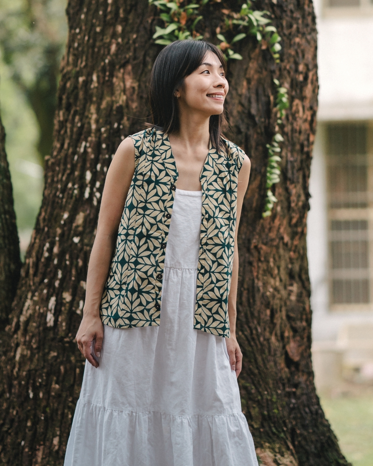 印度蓋染工藝親膚純棉 背心 - 月桂綠