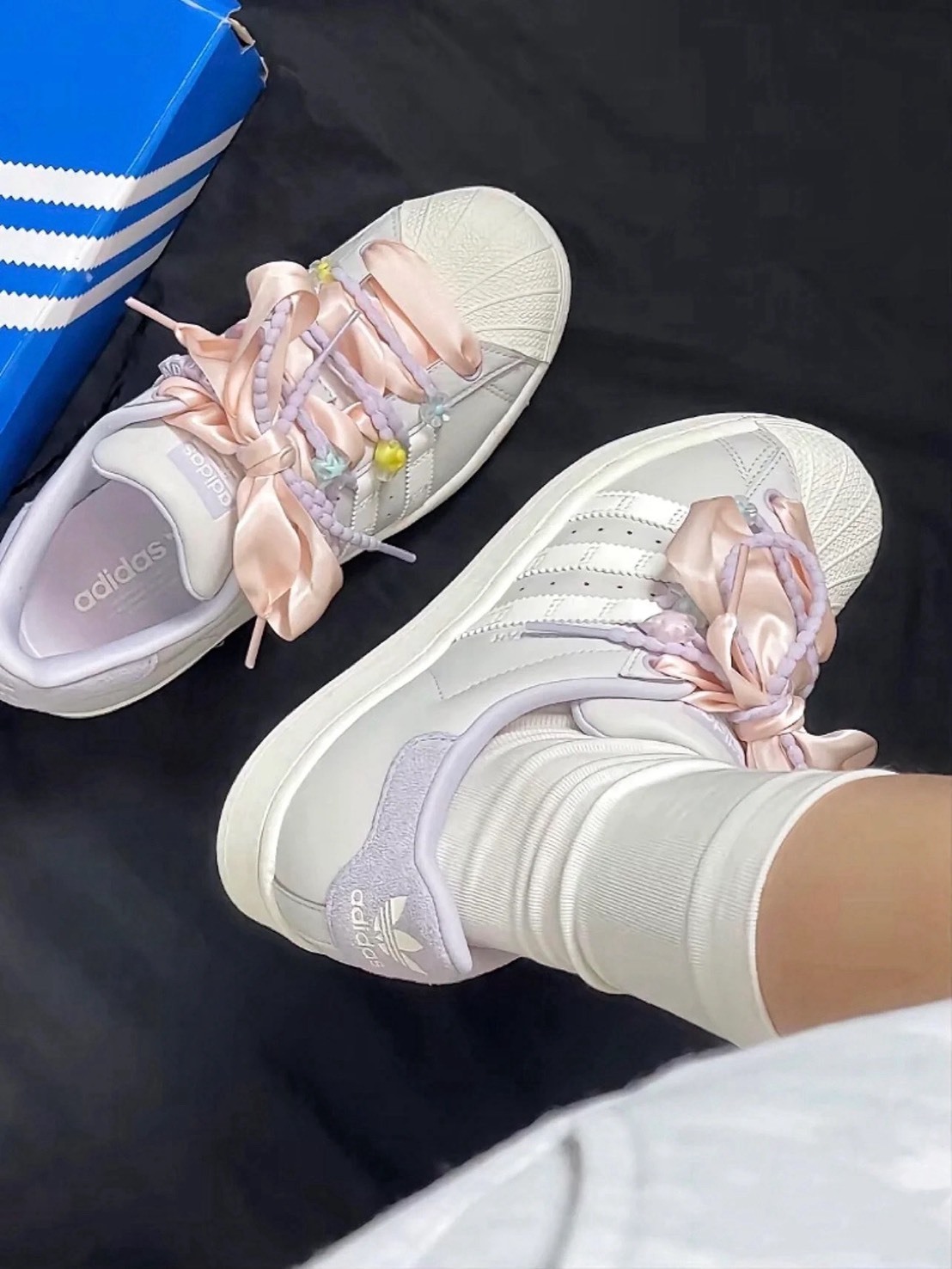 Adidas Superstar 紫灰 糖果串珠 緞帶 貝殼鞋 IF1804