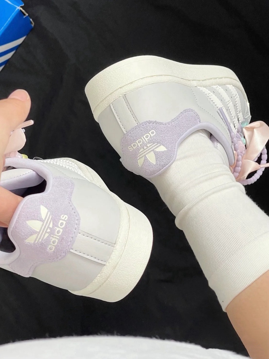 Adidas Superstar 紫灰 糖果串珠 緞帶 貝殼鞋 IF1804