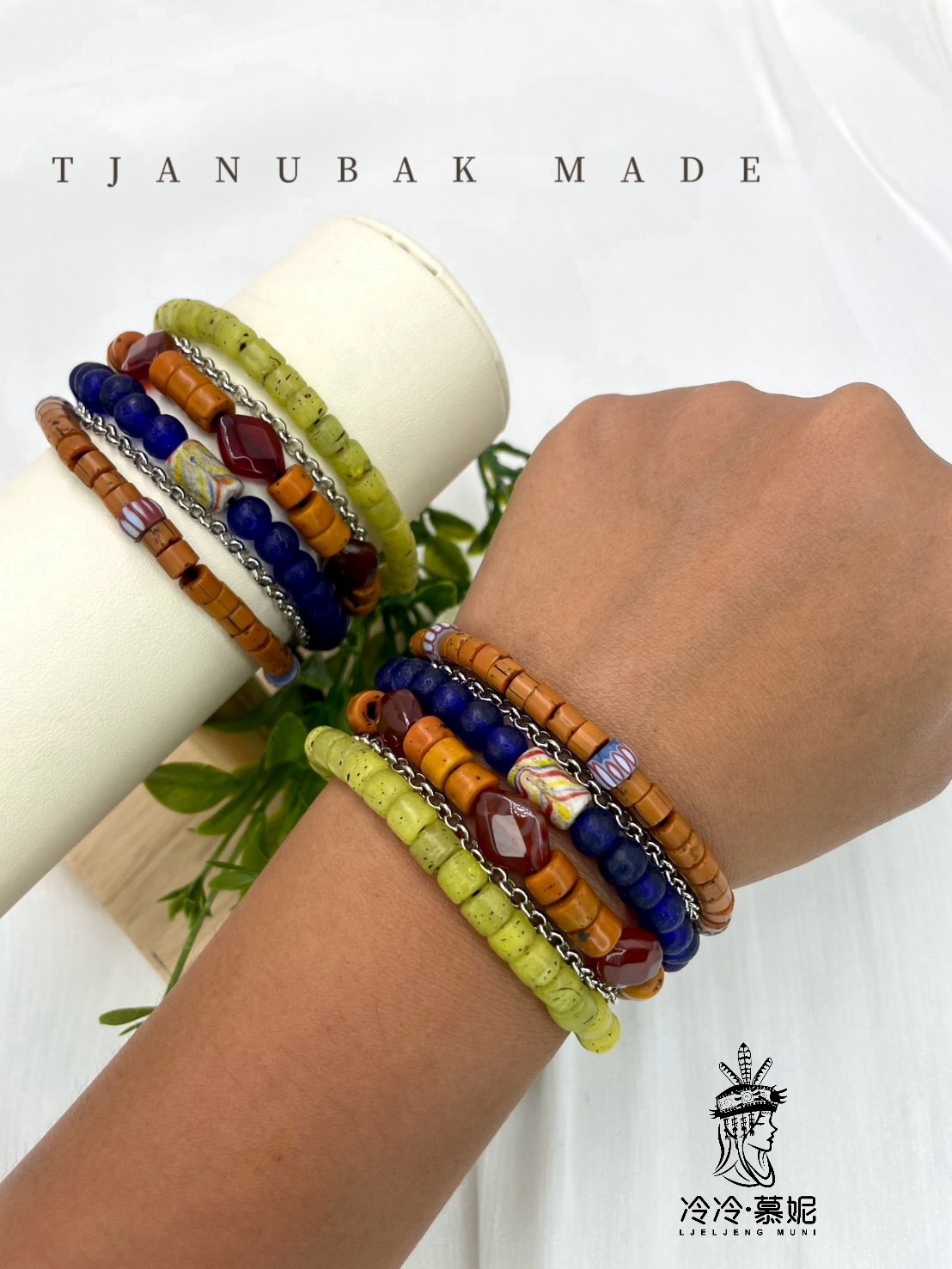 W-No.98貿易老珠四條式手鍊15cm