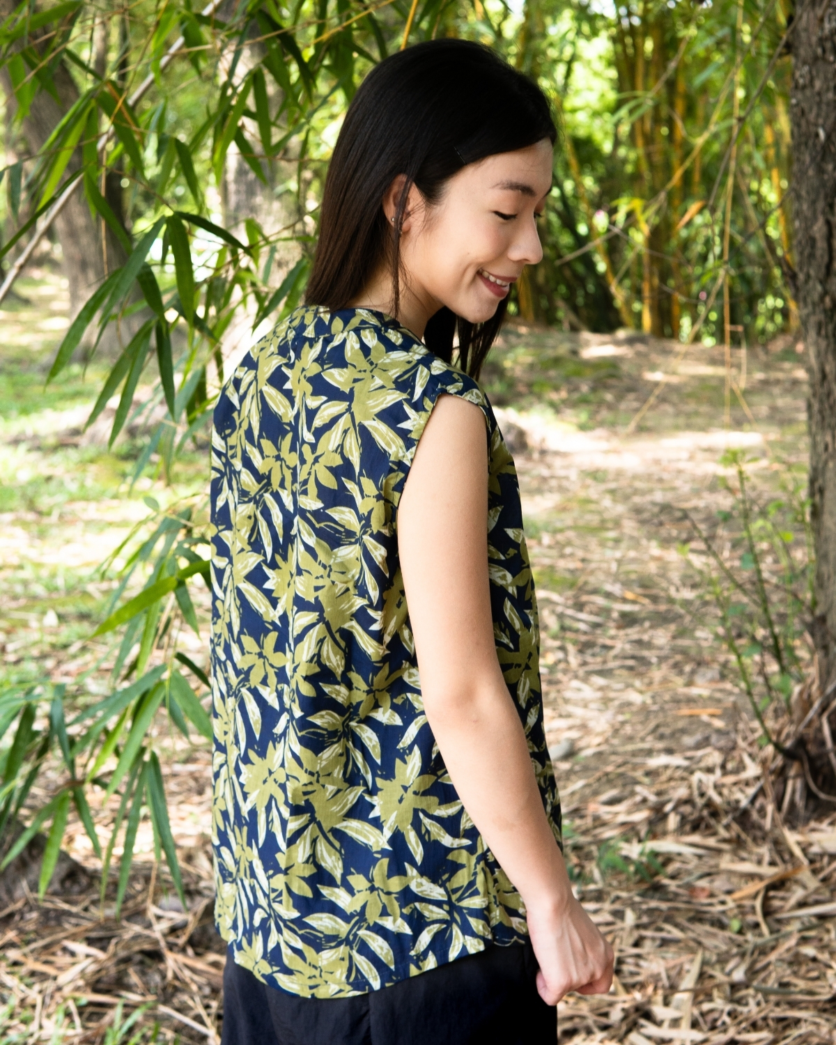 印度蓋染工藝親膚純棉 背心 - 竹葉藍