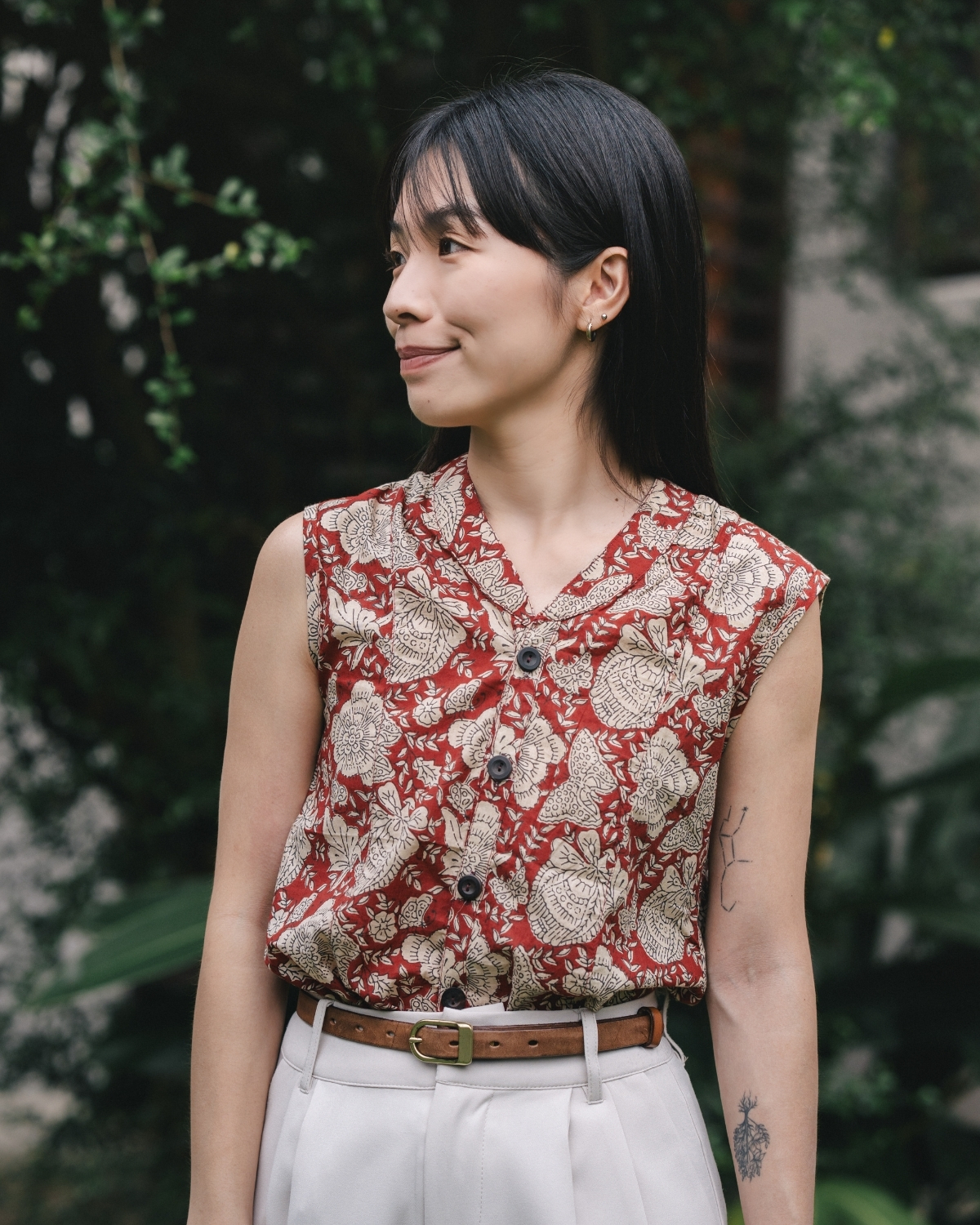 印度蓋染工藝親膚純棉 背心 - 牡丹花紅