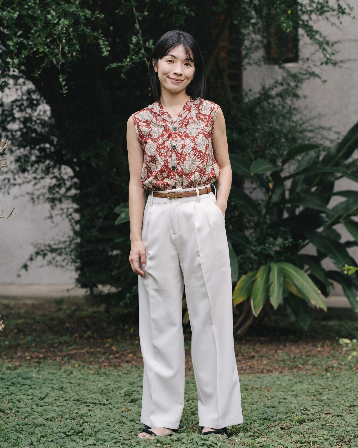 印度蓋染工藝親膚純棉 背心 - 牡丹花紅