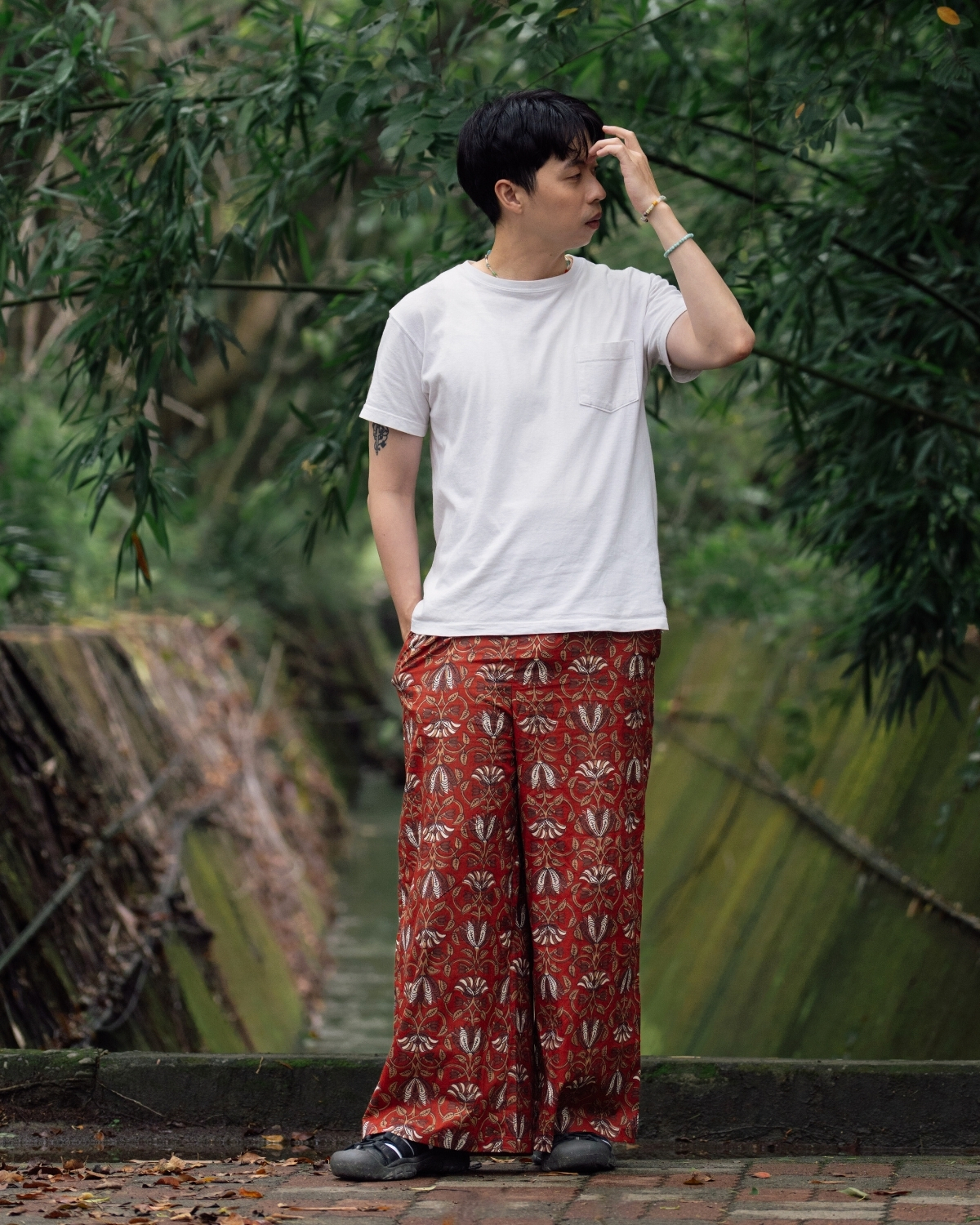 印度蓋染工藝親膚純棉 長褲 - 山茶花