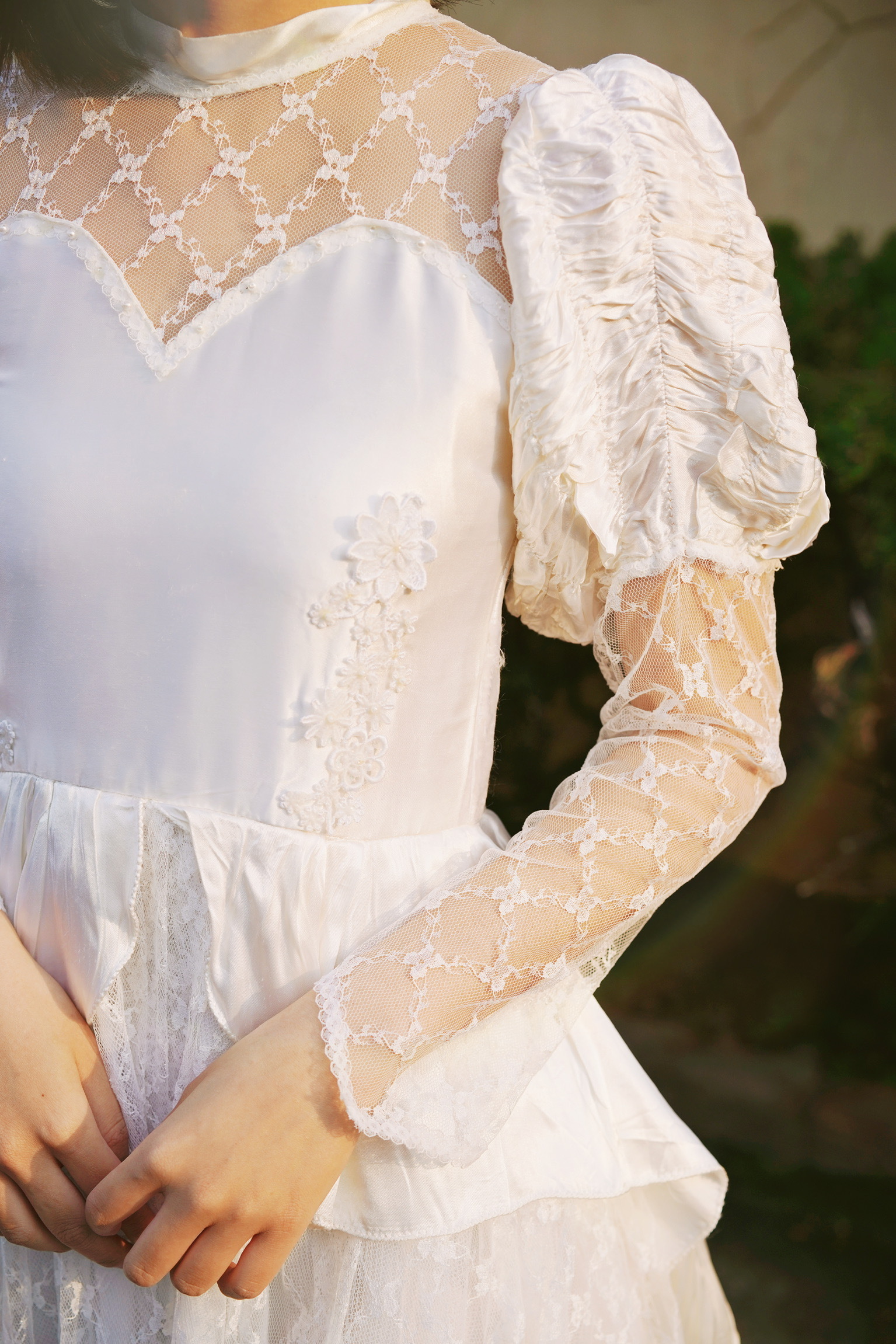 Vintage Wedding Dress/古著純白小花格紋禮服