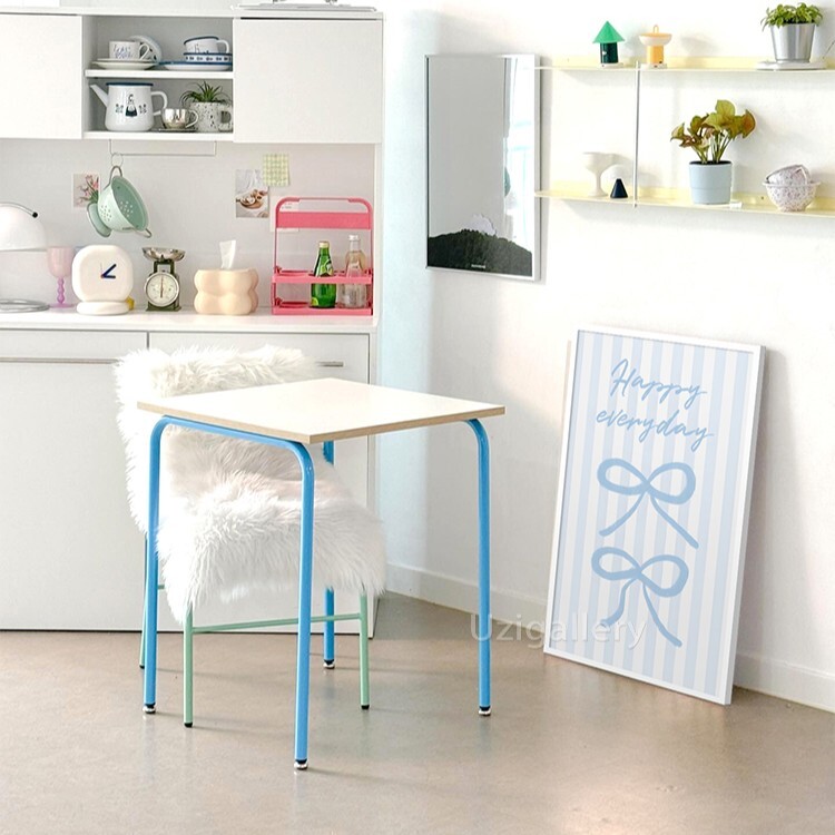 《6118》奶油風少女清新藍色蝴蝶結裝飾畫掛畫