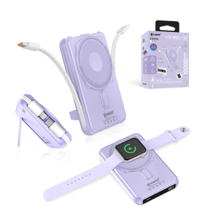 (雙TypeC線版)XPower M10C+ 6合1多功能數顯10000mAh 20W PD3.0 + 磁吸無線移動電源(追加紫色)