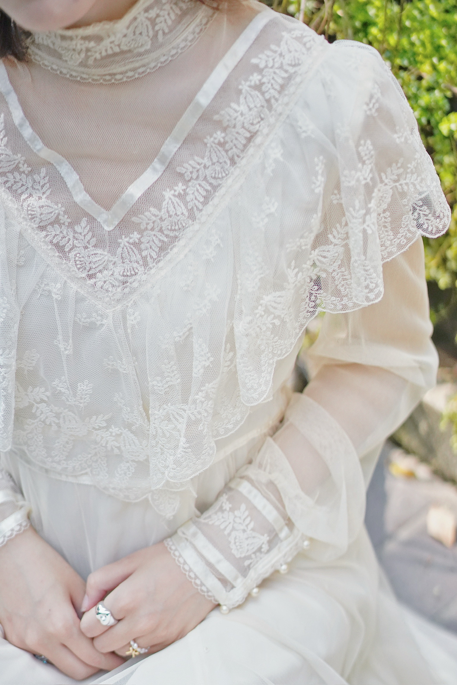 Vintage Wedding Dress/GUNNE SAX小斗篷後珍珠排扣禮服