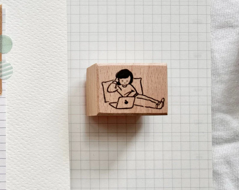 Paper goods by Dorie - Rubber Stamp - Miss Ng Yuk Chilling with Computer