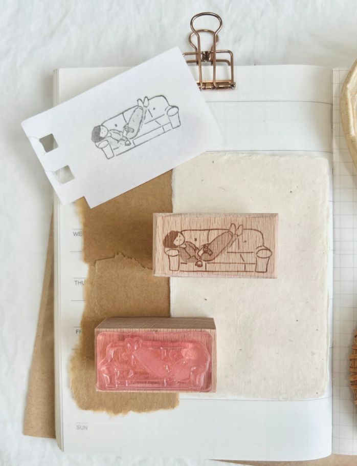 Paper goods by Dorie - Rubber Stamp - Miss Ng Yuk Lying on Sofa Watching TV