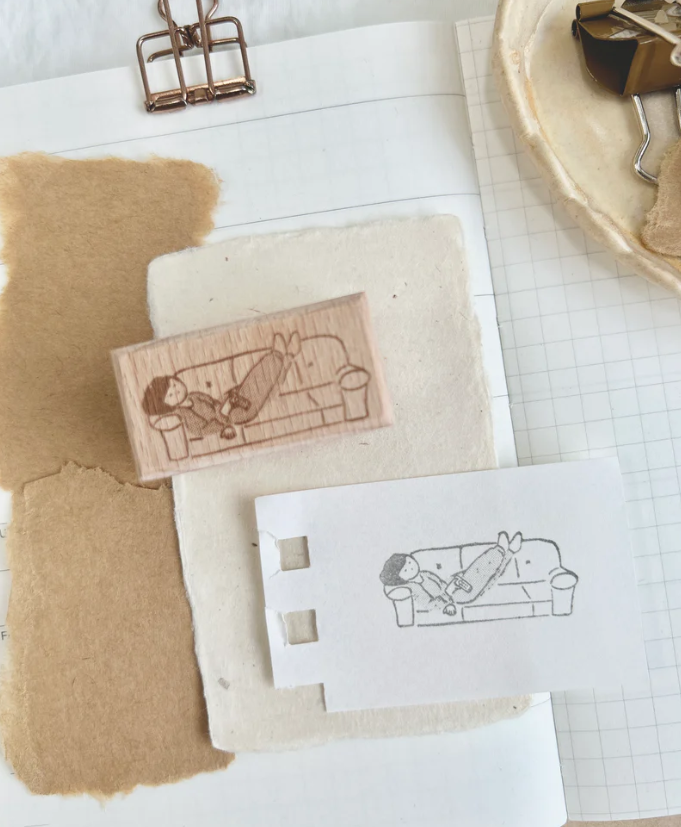 Paper goods by Dorie - Rubber Stamp - Miss Ng Yuk Lying on Sofa Watching TV