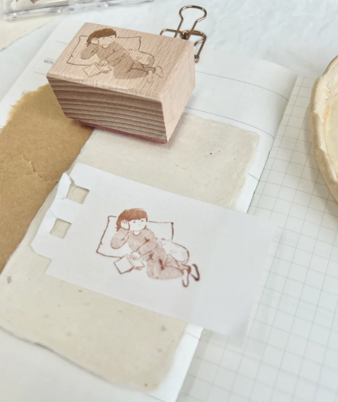 Paper goods by Dorie - Rubber Stamp - Miss Ng Yuk Nap with Cat Stamp