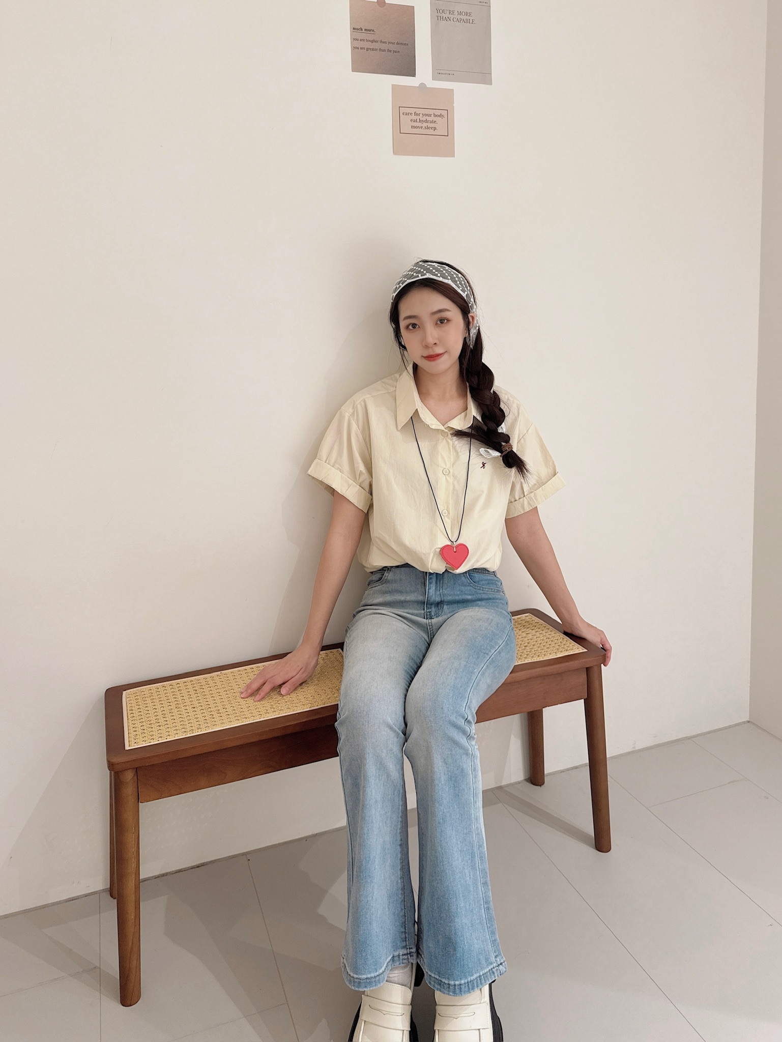 彈性牛仔喇叭褲