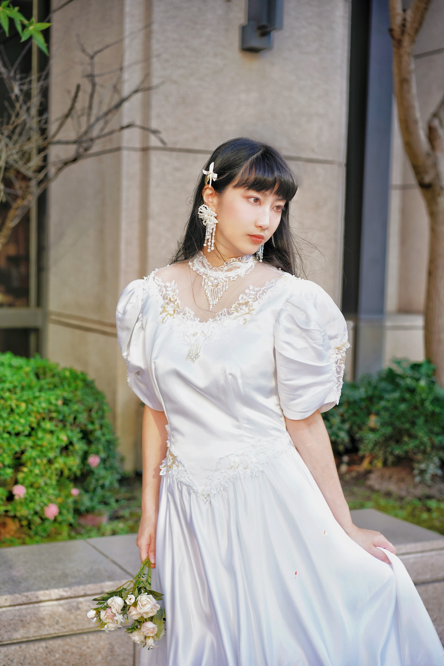 Vintage Wedding Dress/古著澎紗後立體蝴蝶結禮服