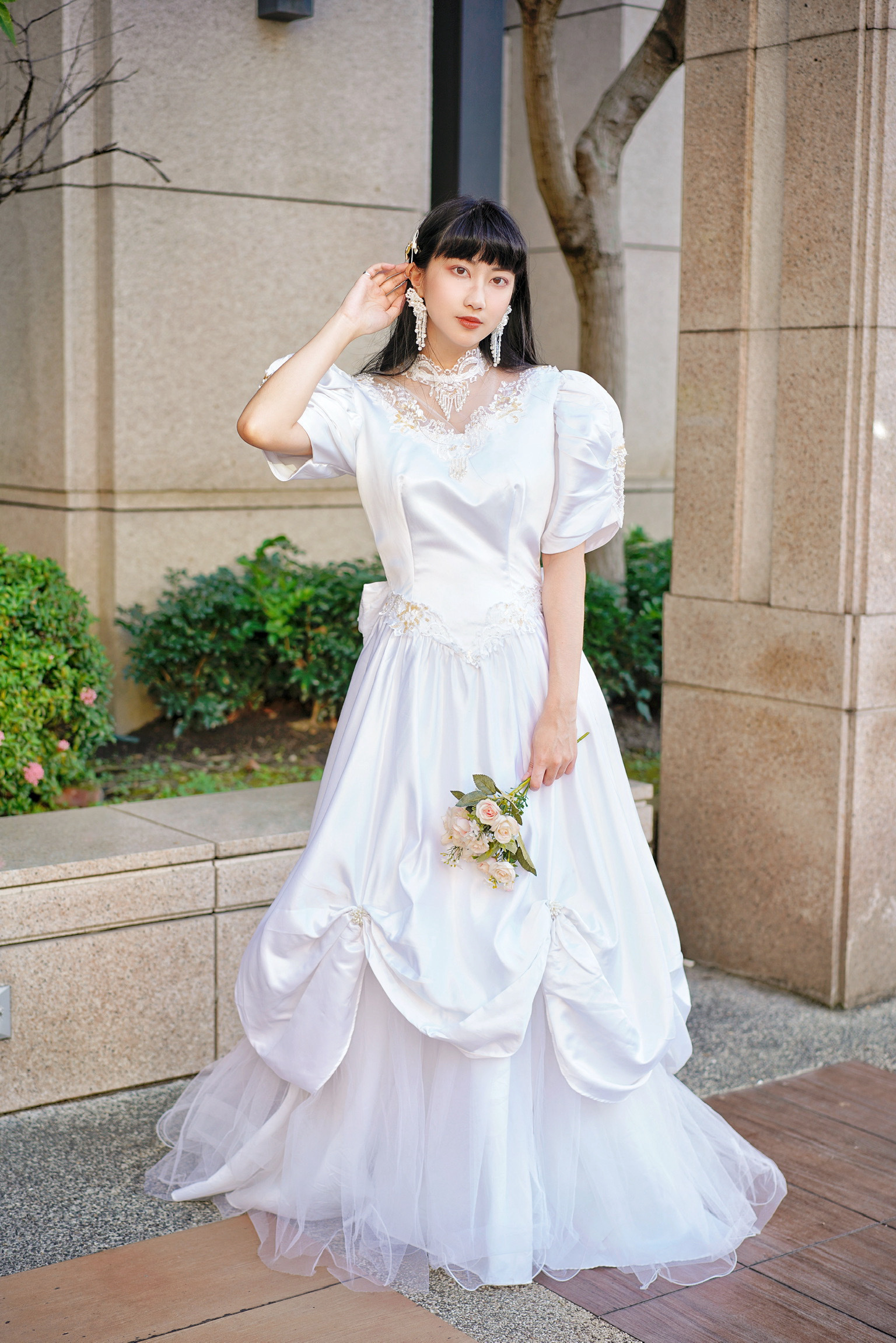 Vintage Wedding Dress/古著澎紗後立體蝴蝶結禮服