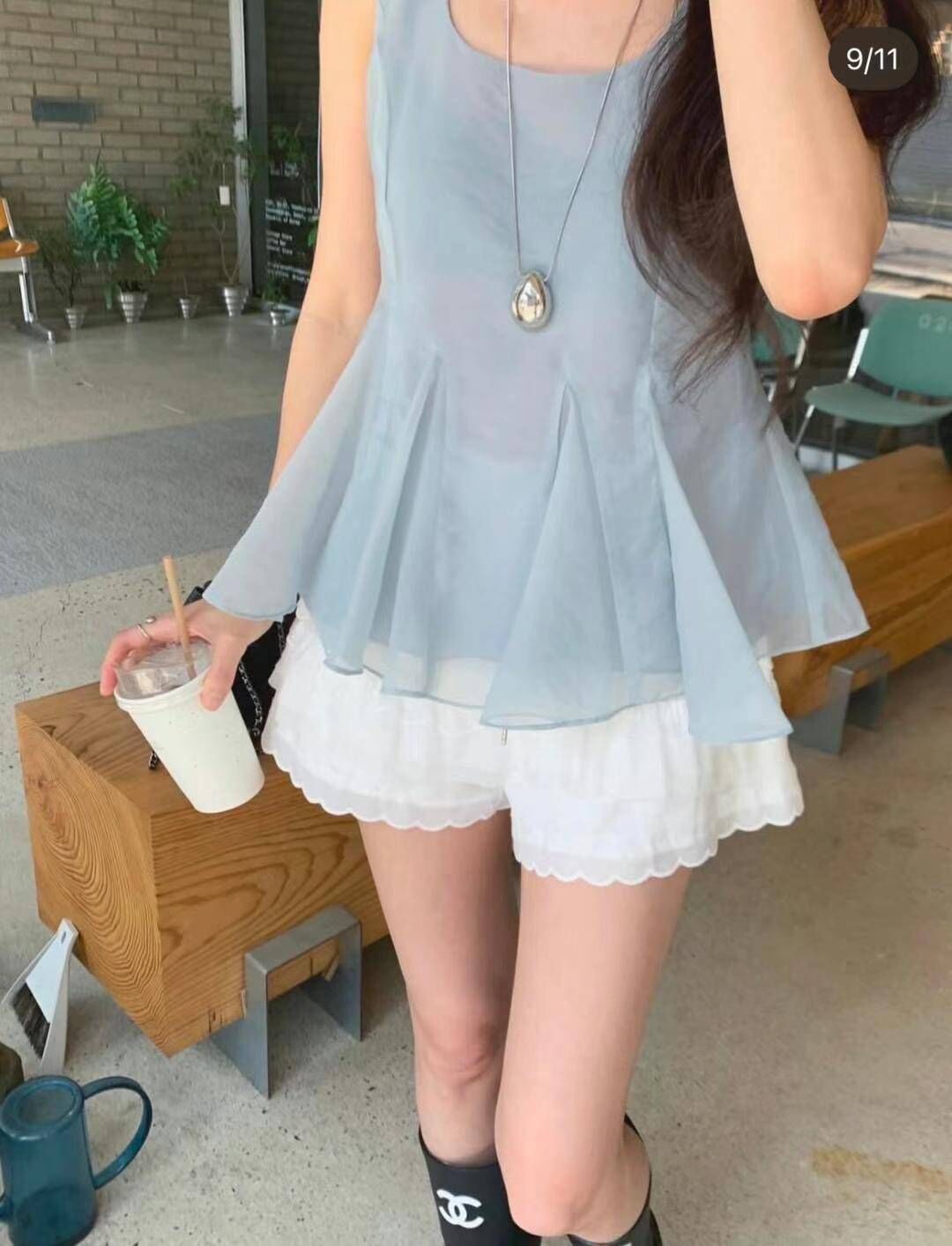 雪紡紗傘擺背心