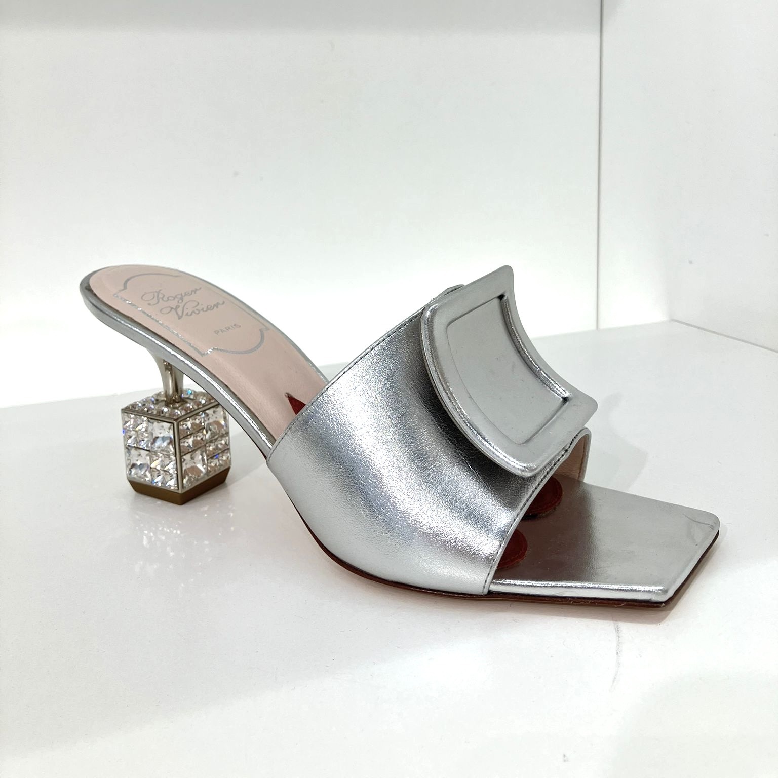 Roger Vivier RV cube strass mules heels silver