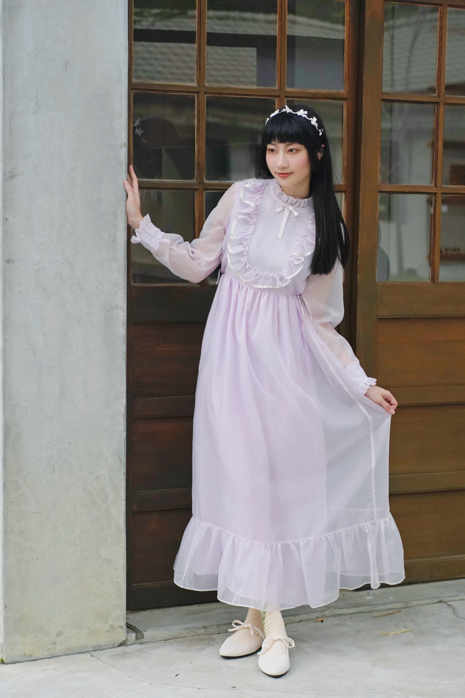 Vintage Dresses/美製古著夢幻粉紫透膚洋裝