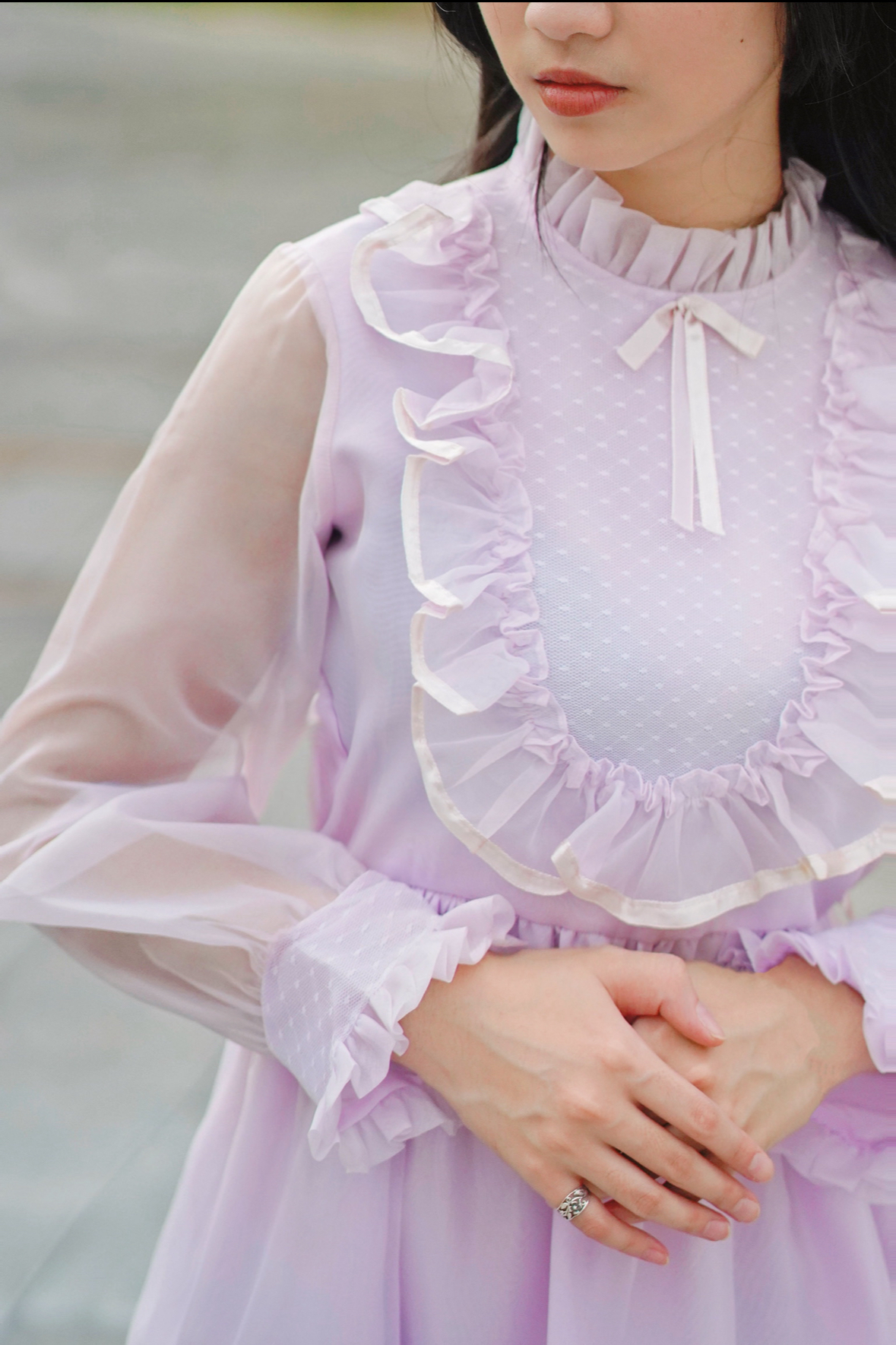 Vintage Dresses/美製古著夢幻粉紫透膚洋裝