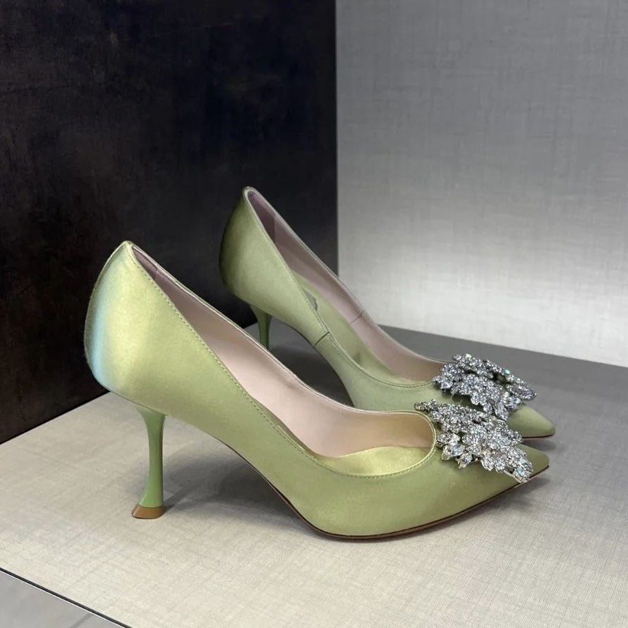 Roger Vivier RV bouquet strass heels satin green