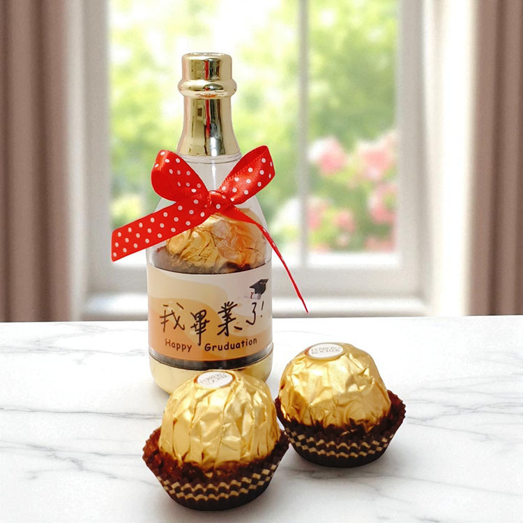 畢業快樂2入金莎香檳糖果瓶-老師謝謝你-教師節快樂,畢業送老師禮物