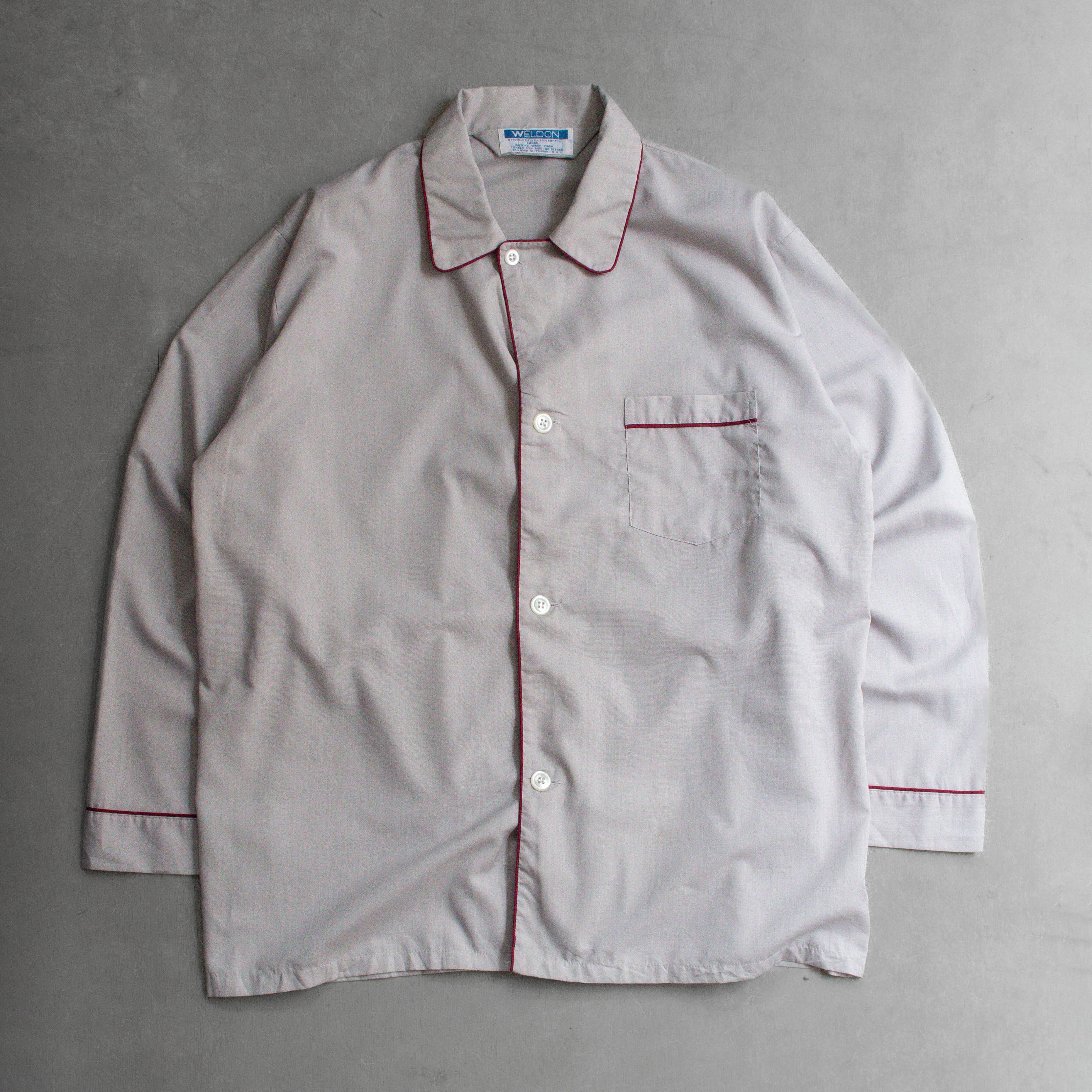 VINTAGE PAJAMA SHIRT 美國 灰色 素面 滾邊 長袖 開領 睡衣 襯衫