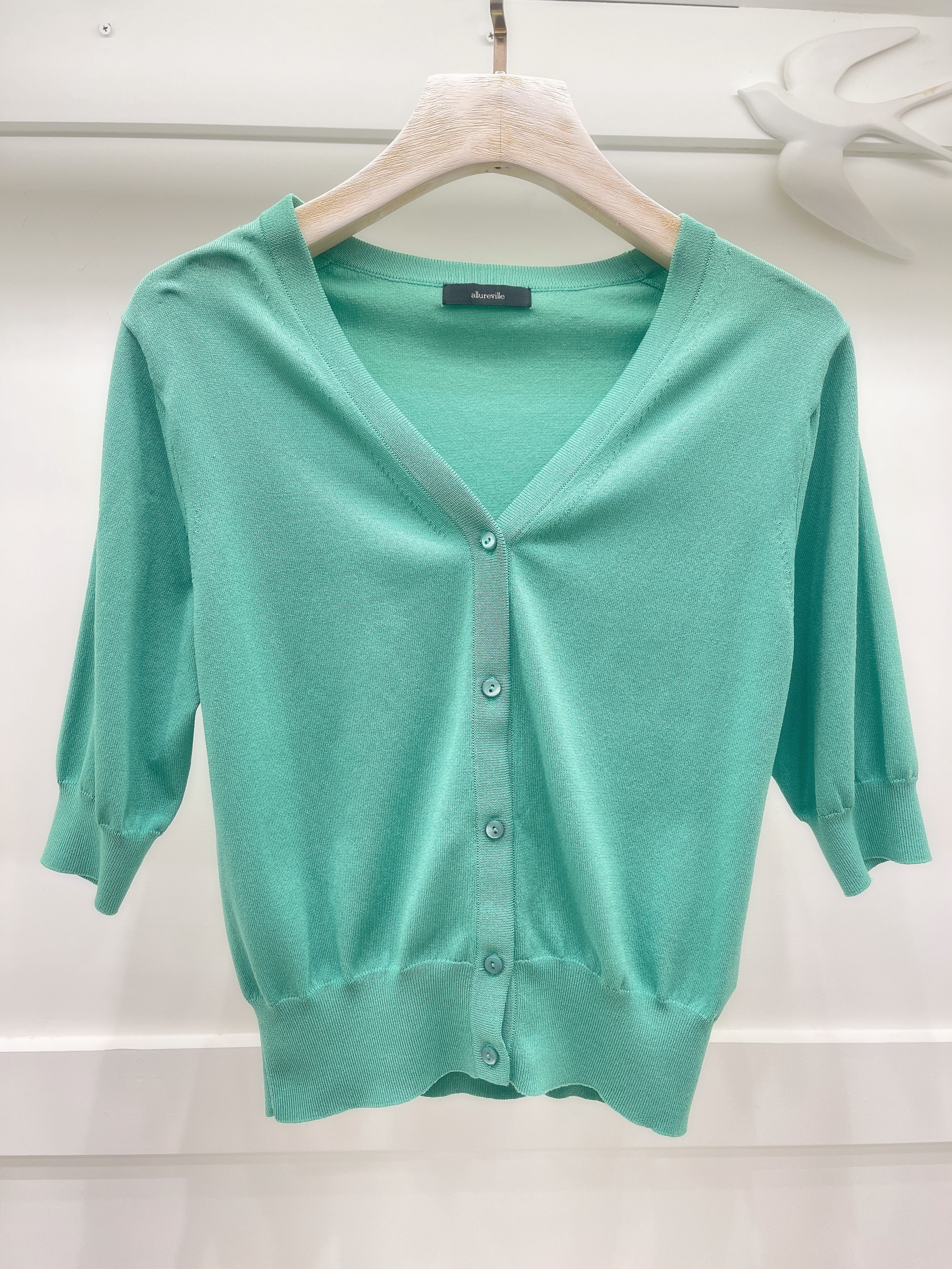 綠短版針織外套