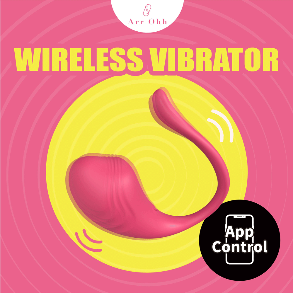 A giant pink vibrating egg, with a hand touching a phone screen next to it.