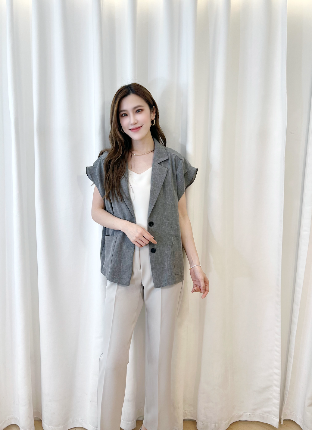 棉麻口袋半袖背心