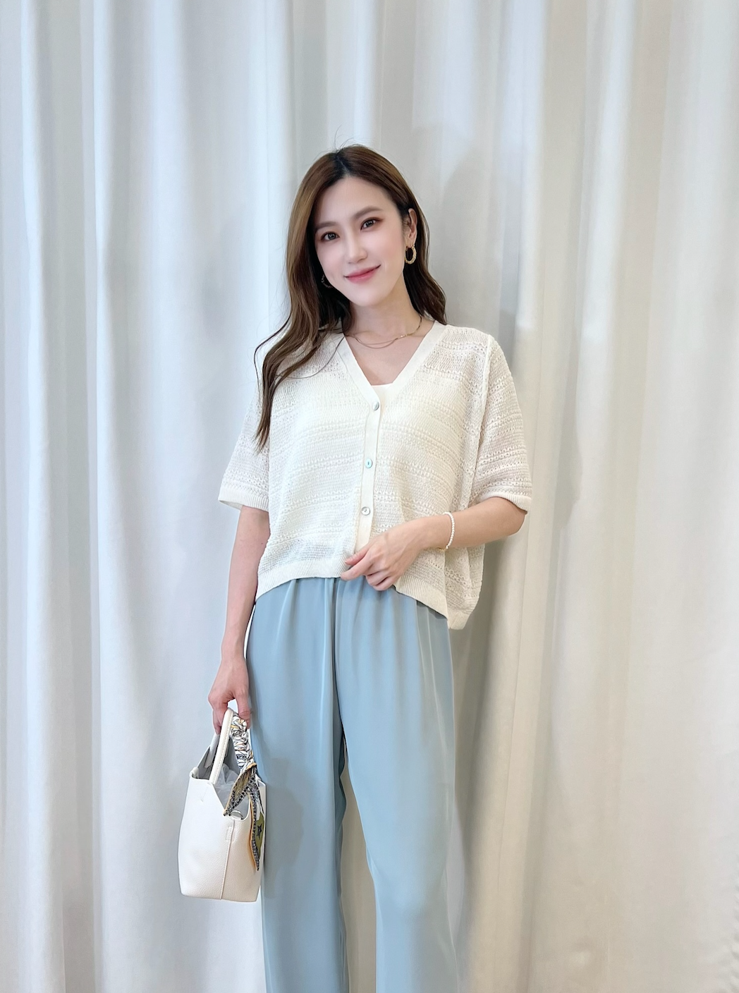 透視織紋短袖針織外套