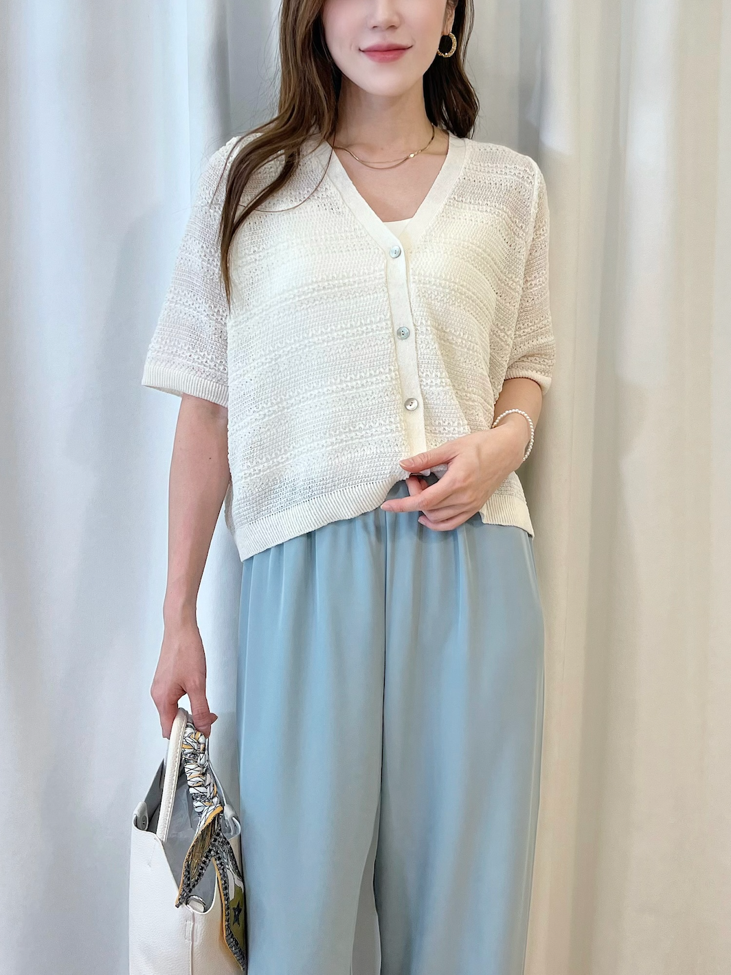 透視織紋短袖針織外套