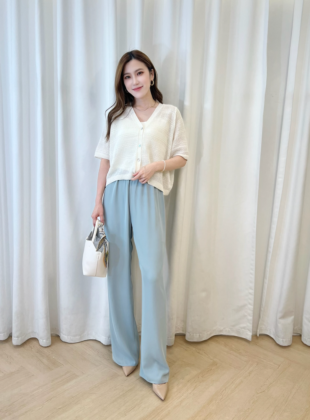 冰絲感鬆緊腰直筒褲