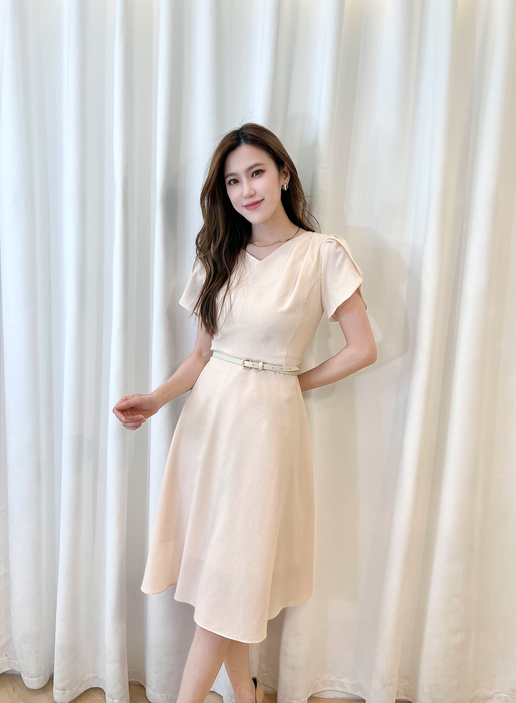 開衩短袖腰帶傘洋