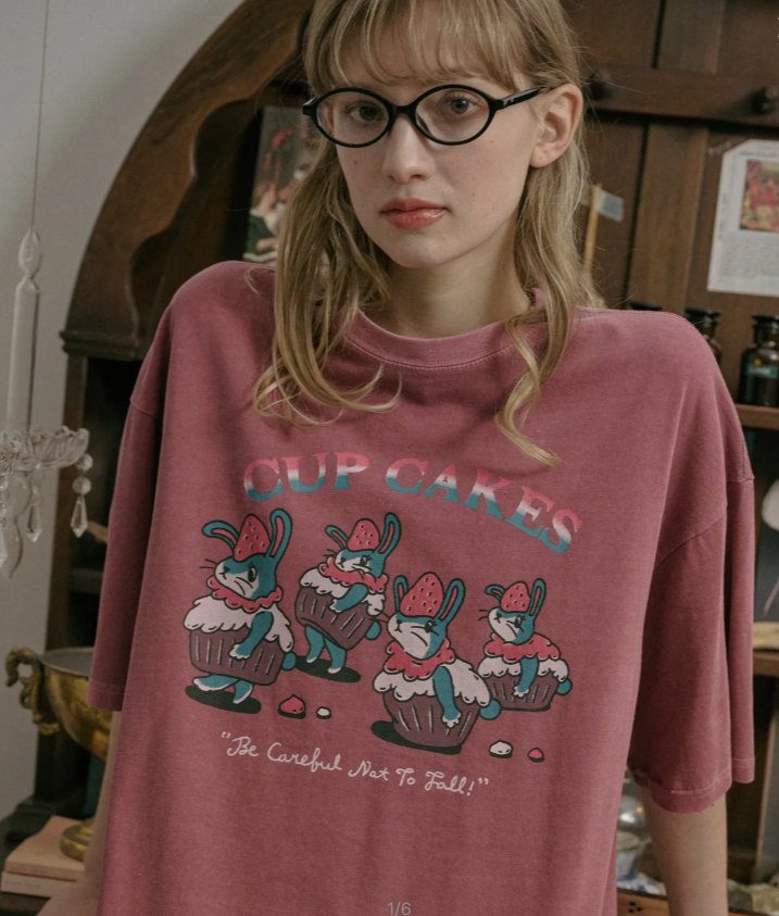 CPGN STUDIO / 紙杯蛋糕圖案短袖T恤 / 灰粉紅色 /   JUL25