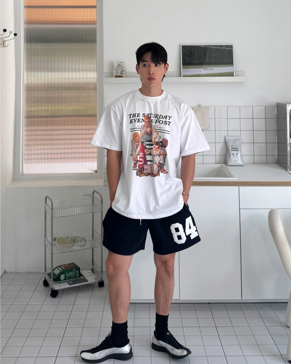 數字84刺繡短褲