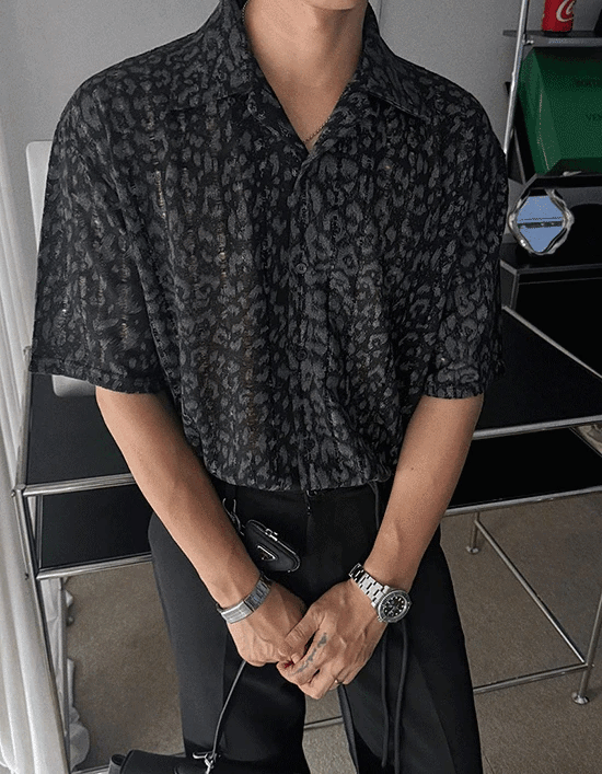 豹紋短袖襯衫