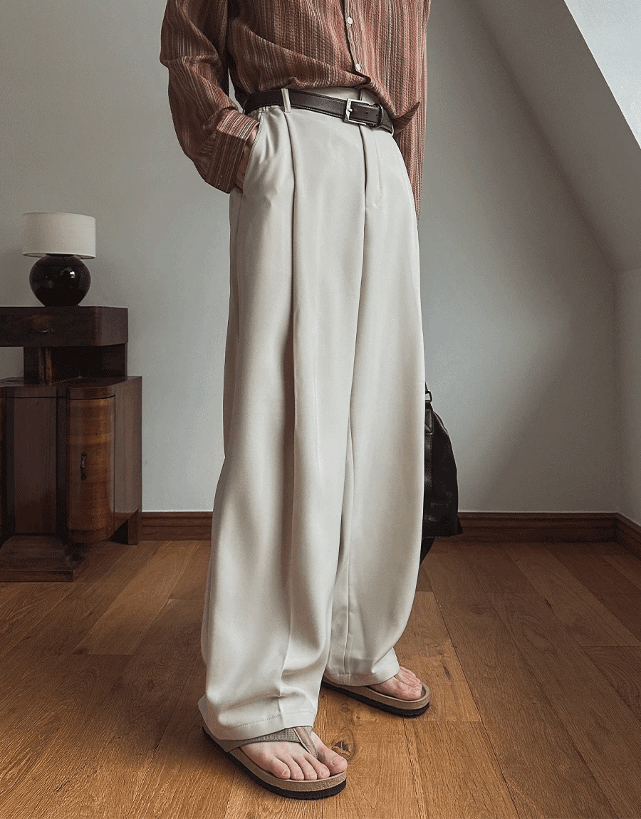 深細褶寬鬆西裝褲