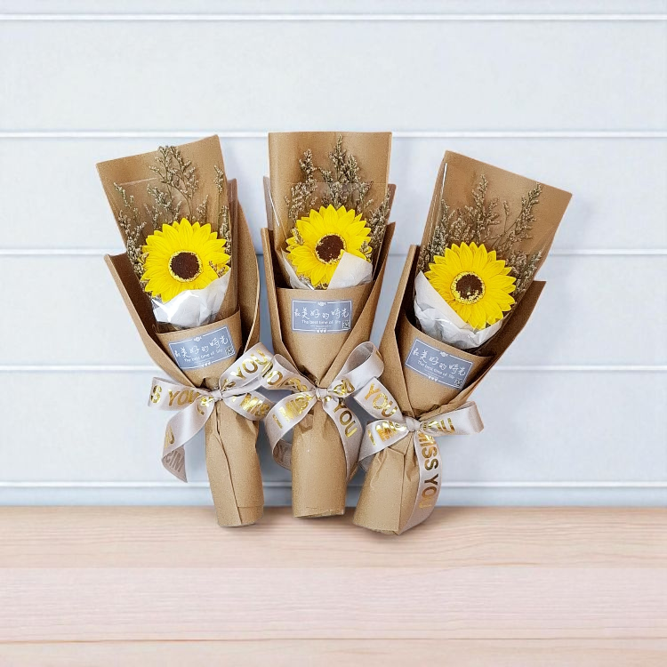 單朵向日葵乾燥花花花束,牛皮紙包裝風格,文清風向日葵,向日葵畢業花束,送老師的花束