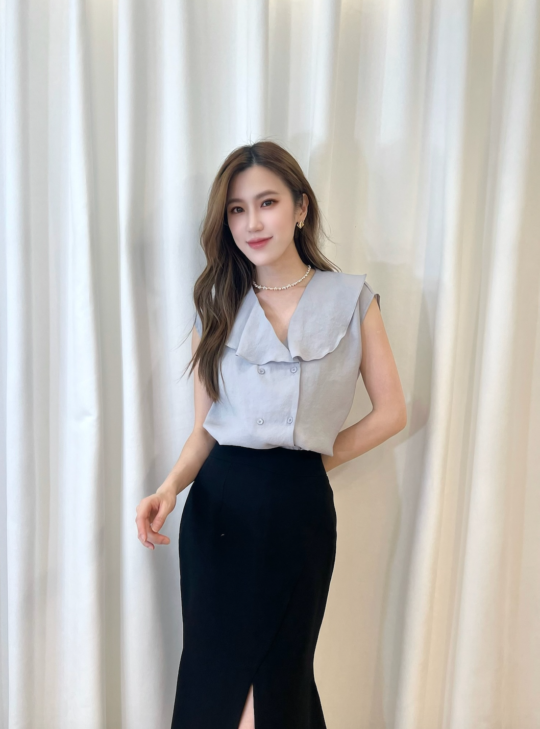 翻領雙排釦絲光背心