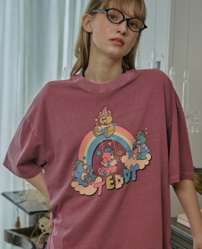 CPGN STUDIO / Rainbow TEDDY pigment short T-shirt / Dusty pink /  JUL25