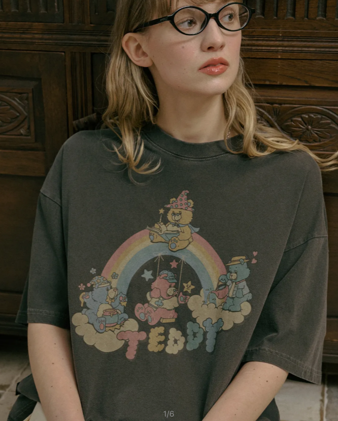CPGN STUDIO / Rainbow TEDDY pigment short T-shirt / smoke black /  JUL25