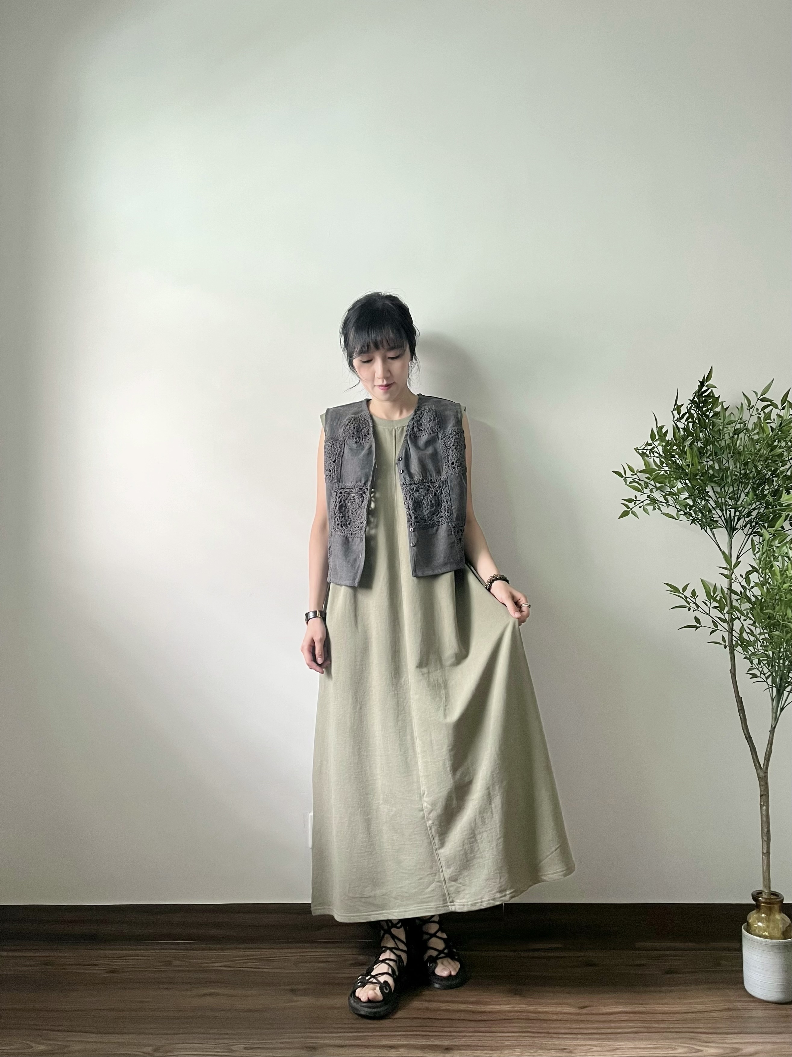 🌿素色A字背心裙