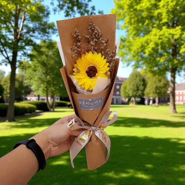 單朵向日葵乾燥花花花束,牛皮紙包裝風格,文清風向日葵,向日葵畢業花束,送老師的花束