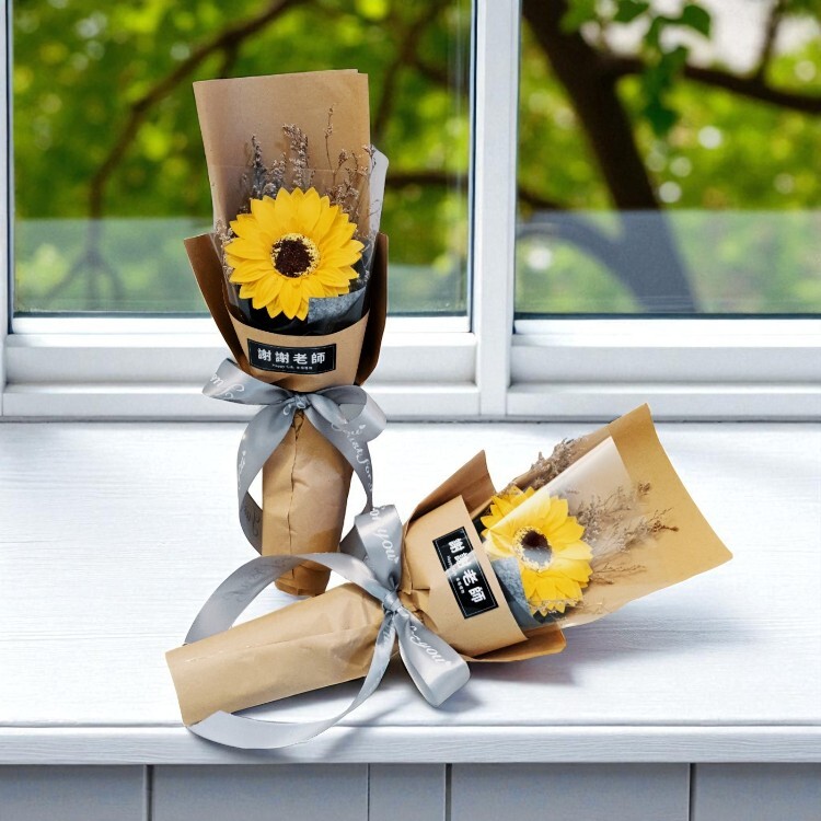 單朵向日葵乾燥花花花束,牛皮紙包裝風格,文清風向日葵,向日葵畢業花束,送老師的花束