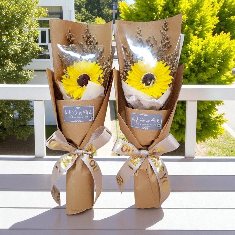 單朵向日葵乾燥花花花束,牛皮紙包裝風格,文清風向日葵,向日葵畢業花束,送老師的花束