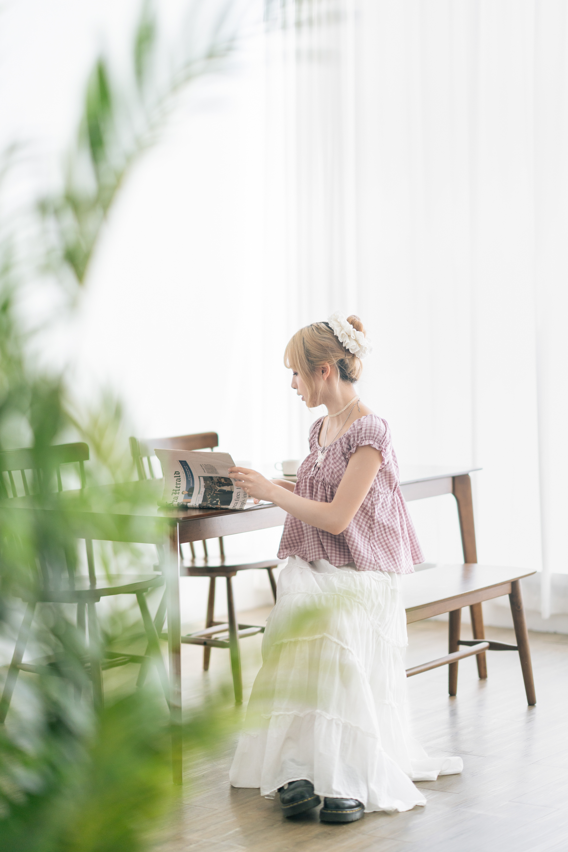 韓妞必入！野莓格紋Blouse · 2色入