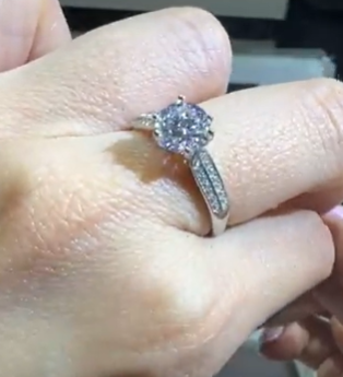 250712 - B49 1卡6爪雙層伯爵款全銀莫桑開口戒指