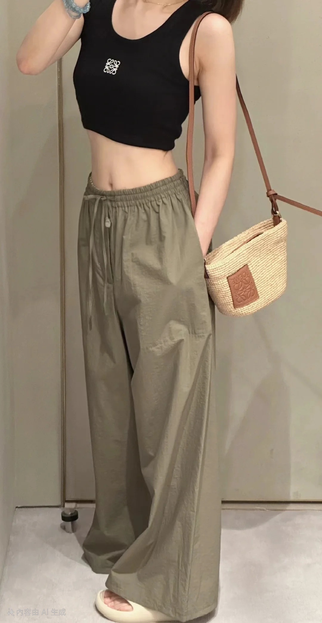 LOEWE 刺繡字母Logo 短款小背心Tee