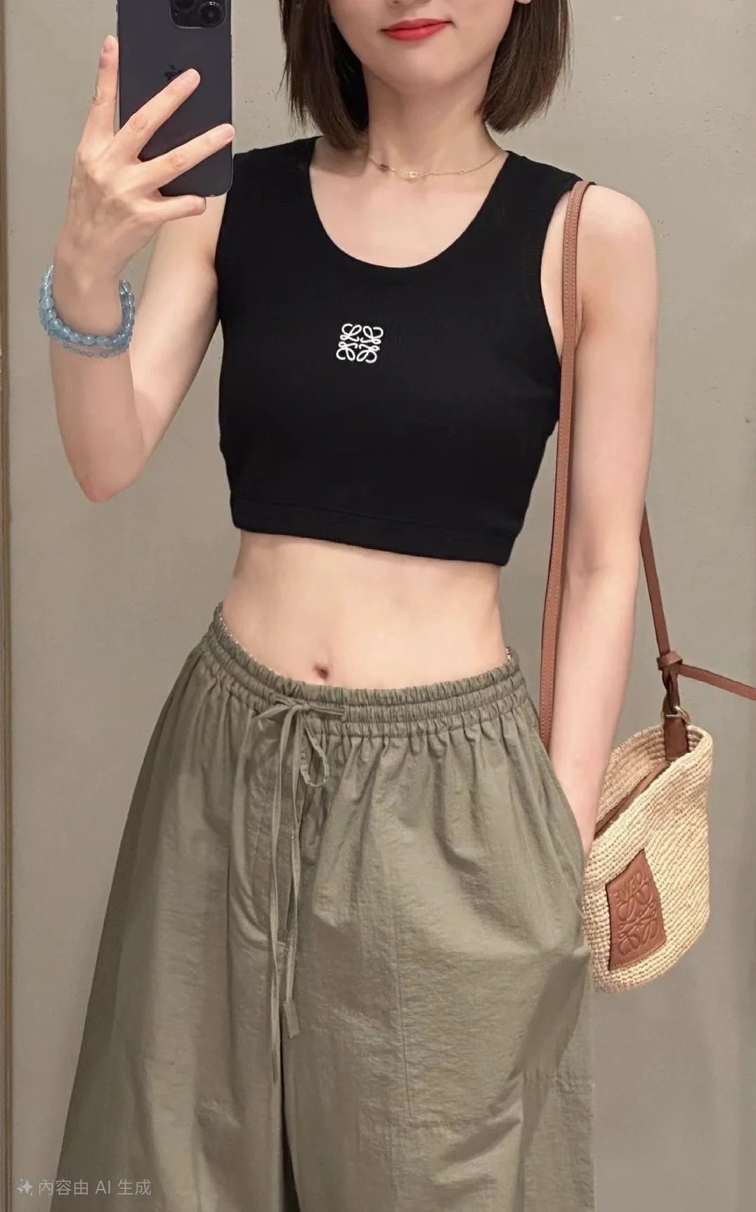 LOEWE 刺繡字母Logo 短款小背心Tee